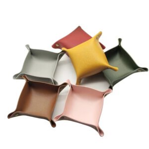 Square PU leather storage box rolling tray